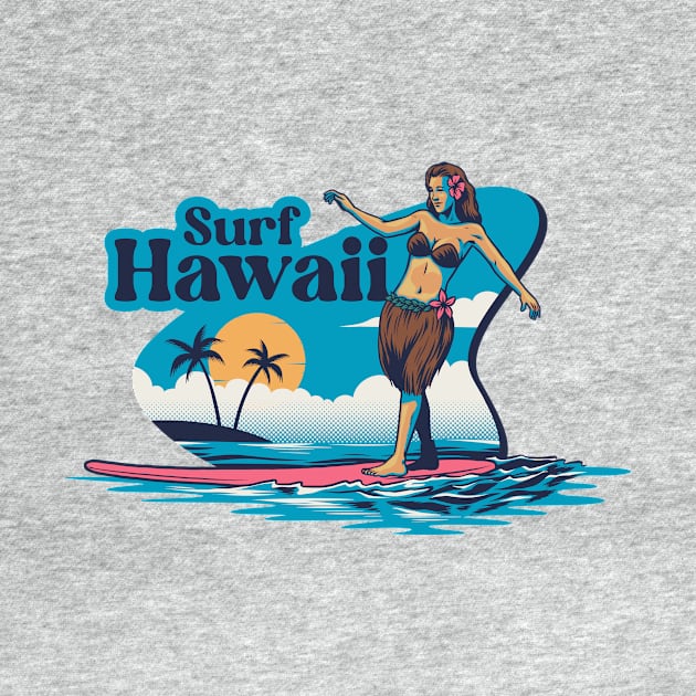 Surf Hawaii // Vintage Hawaiian Hula Dancer on a Surfboard by SLAG_Creative